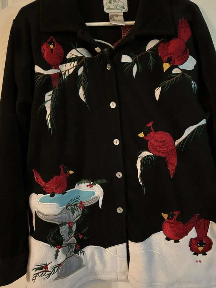 Quacker Factory Women's Fleece Jacket Cardinals~Christmas - Image 2 of 4