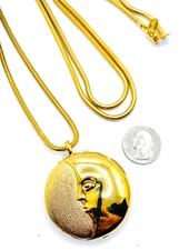 Vtg VENDOME Gold Tone Snake Chain Necklace w BIG Matte Shiny Moon Face Pendant
