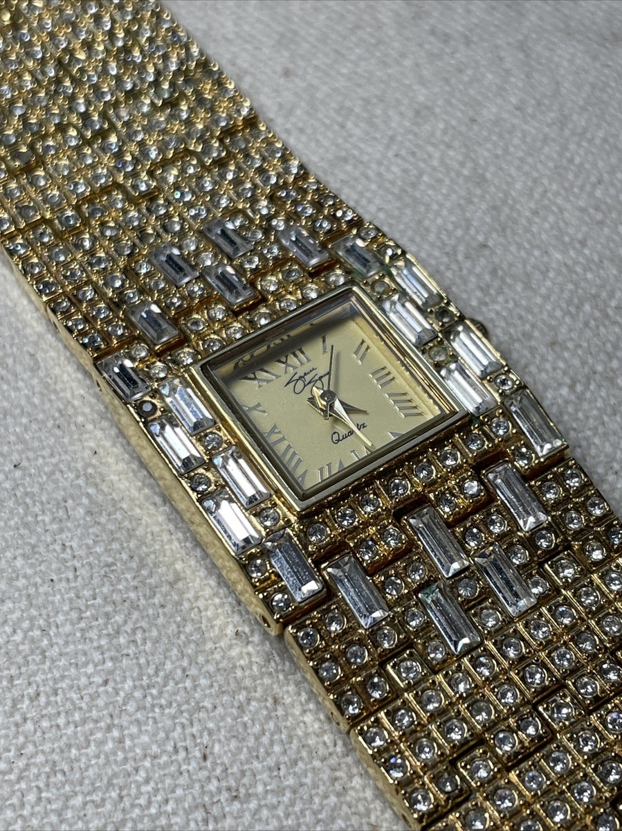 Suzanne Somers Ladies B1302 Full Pave Gold Dial 27mm Quartz Analog Watch 7 1/2\