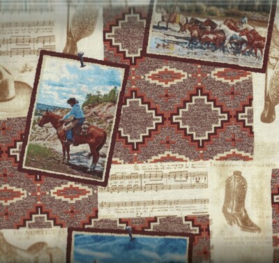 Mountain Pass western cowboys postcards Windham fabric