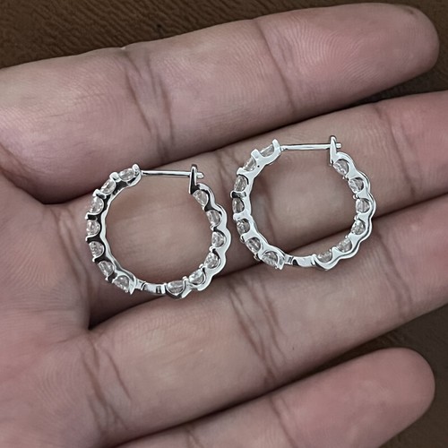 3mm 2.4ct Iced Moissanite Hoop Huggie Earrings Women 925 Silver Platinum Plated - Picture 6 of 12
