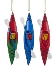3 Pack of Kurt Adler 5.25 In Holiday Multicolor Resin Kayak w/ Oar Hanging Decor