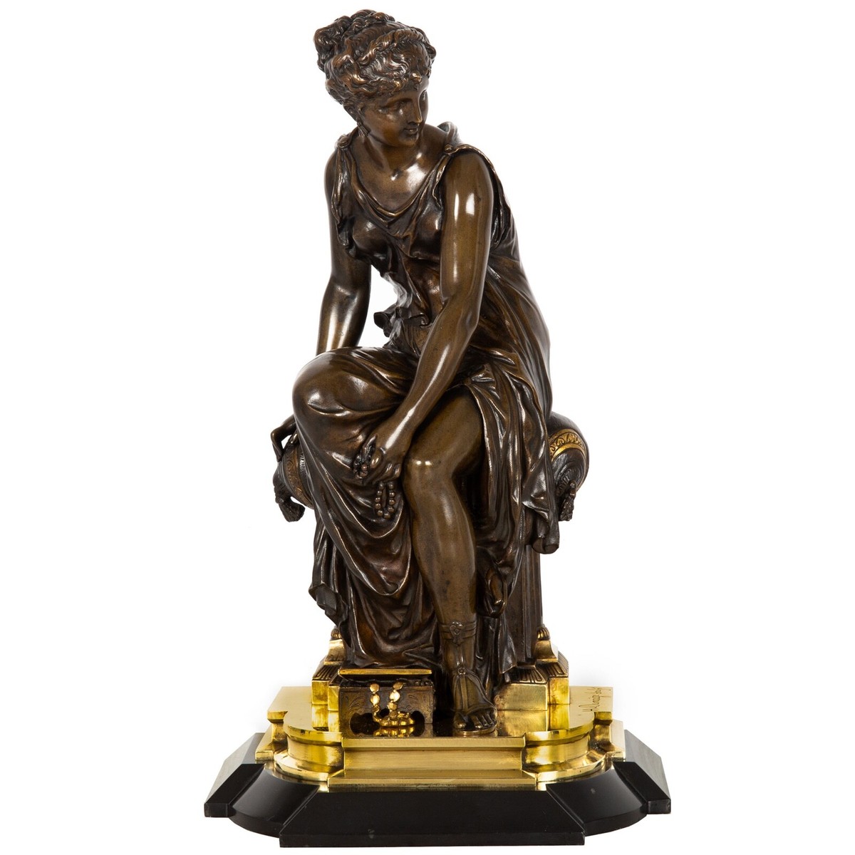 Circa 1875 French Bronze Sculpture Seated Woman by Etienne-Henri
