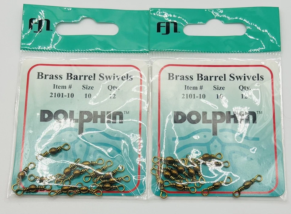 2pk Dolphin Brand Fishing Brass Barrel Swivels - Size 10 2101-10 Qty: 12x2 - Image 3 of 3
