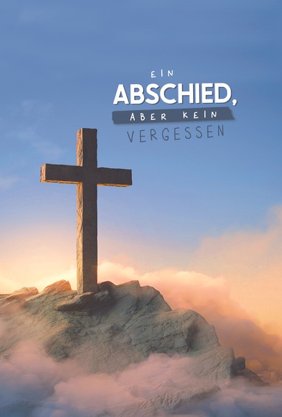Trauer Beileid Kondolenz Karte Mit Briefumschlag Kreuz Auf Berg, Ein Abschied,-image