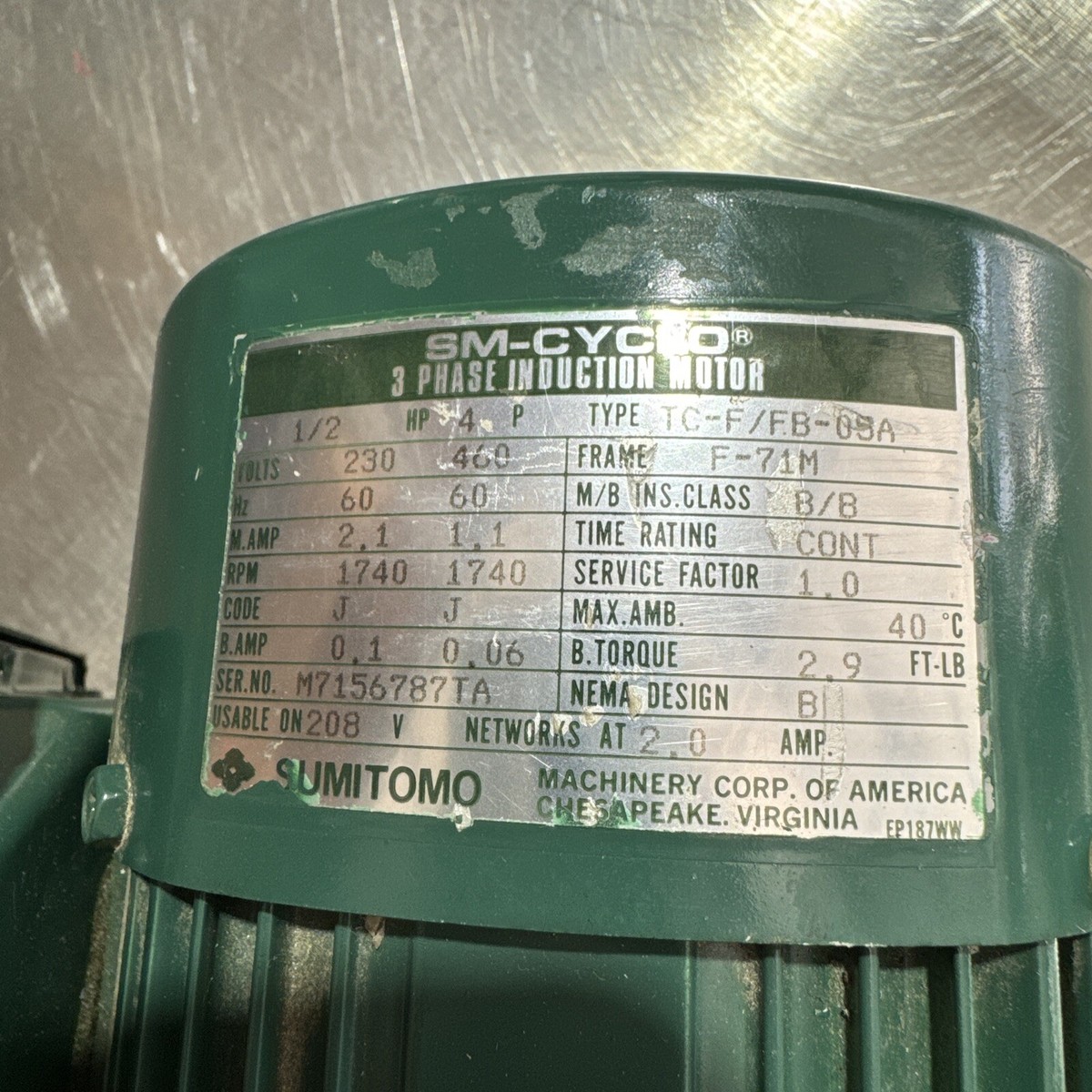 Sumitomo TC-F/FB-05A 1/2HP CNHMS054105-B 59 ratio SM-Cyclo Drive