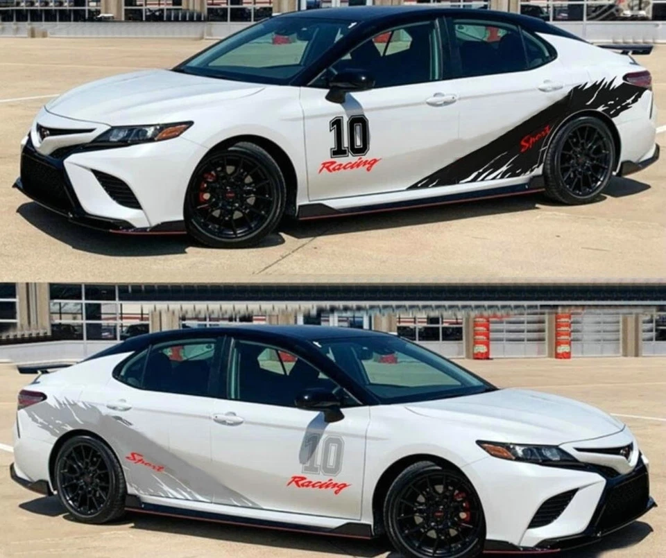 Pegatina gráfica de coche a rayas deportivas de carreras para Toyota Camry Corolla calcomanía de puerta lateral Foto 4 de 4