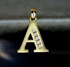 14k Solid Yellow Gold Letter Initial CZ Pendant