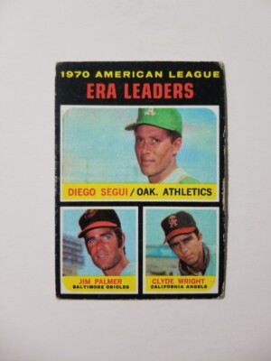 AMERICAN LEAGUE E.R.A. LEADERS  1971 TOPPS BASEBALL CARD #67 JIM PALMER