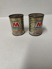 vintage Marathon all season oil advertising tin bank Original Rusted Set Of 2