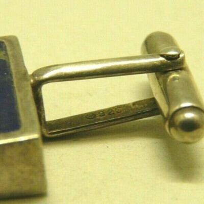 Paire De Boutons De Manchette En Argent Sterling Et Pierre Bleue - Style Moderniste, Bijou Vintage