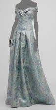 870 Rickie Freeman For Teri Jon Women's Blue Off-Shoulder Gown Dress Size 4