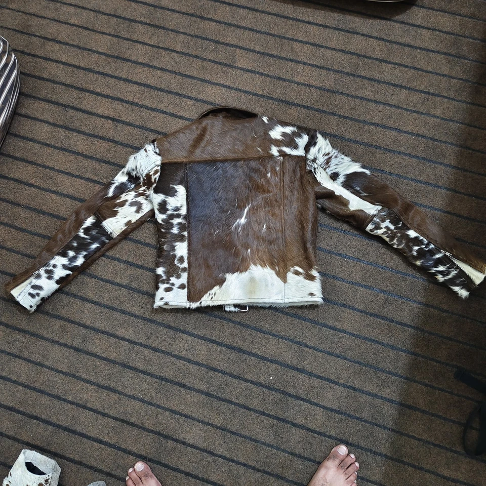 Men's Cowhide Leather Biker Jacket Pony Skin  Hairon Western Style Real Fur Coat - Image 2 of 4