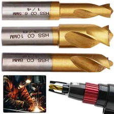 3pc HSCO Titanium Spot Weld Drill Bit Cutter Flat Shaft 1/4" 5/16" 3/8" Cobalt