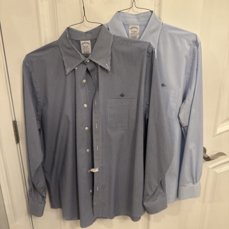 Brooks Brothers Regent Fit Gingham Blue - Lot of 2 Dress Shirts - Large