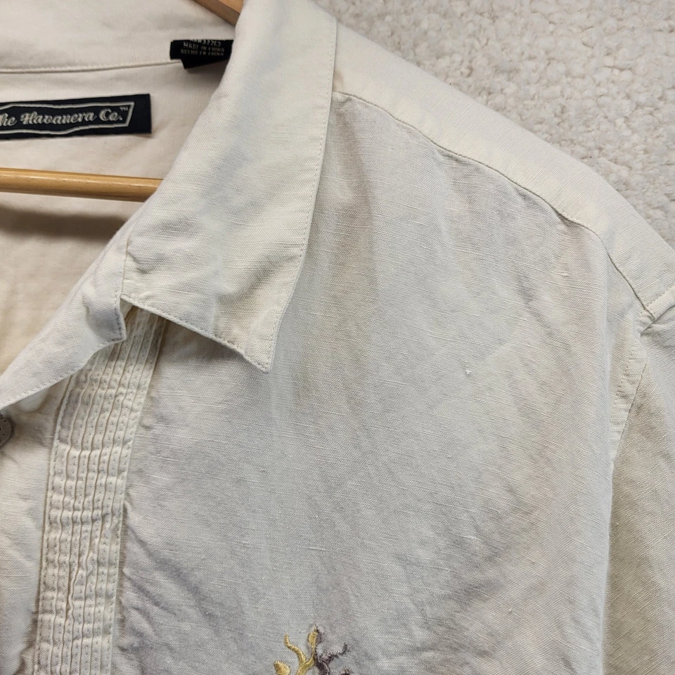 Camisa The Havanera Co Botones Para Hombre XL Beige Bordado Lino Foto 4 de 4