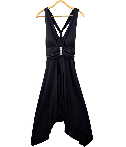 Miss Anne Dress Womens A-line Size XL Black Stretch Knit Sleeveless V-Neck