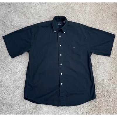Greg Norman Collection Button Down Shirt Men M Black Short Sleeve Shark Logo Top