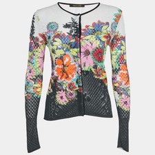 Roberto Cavalli Black Floral Knit Cardigan M