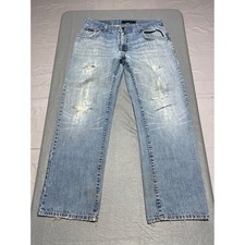 Calvin Klein Jeans Mens 34X30 Distressed Light Wash Straight Leg Denim Blue