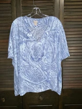 Chico’s Blue Asymmetrical Flowing Short Sleeved Blouse Shirt Sz 3 L/XL