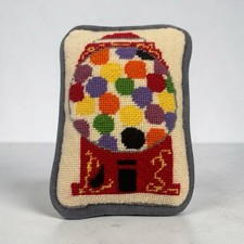 Vintage Needlepoint Mini Pillow Humba Machine Velvet Back Handmade Nursery Deco 