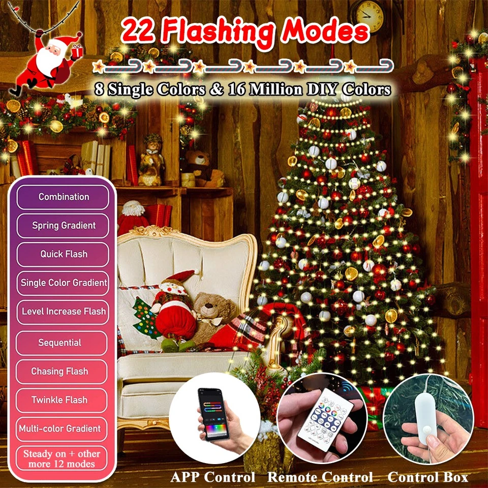 Christmas Tree Waterfall Lights 400LED RGB Color Changing Indoor Outdoor Decor - Image 3 of 4