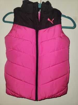 Puma Girls Way 1 Sleeveless Pink/Black Full Zip Puffer Vest  Size Small 7/8