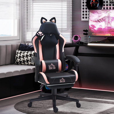 Gaming Stuhl schwarz Kunstleder Katzenohren 65B x 62T x 116-124Hcm Liegesitz verstellbar