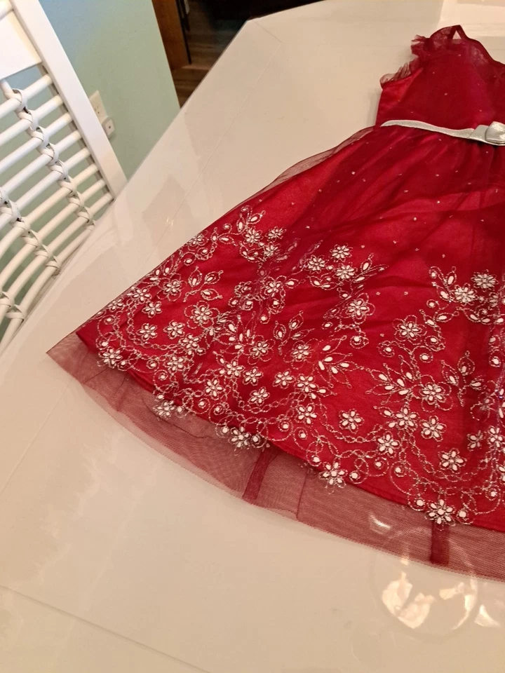 Vestido Jona Michelle Niñas Talla 6 Brillo Flores Rojo Plata Vacaciones Foto 3 de 4