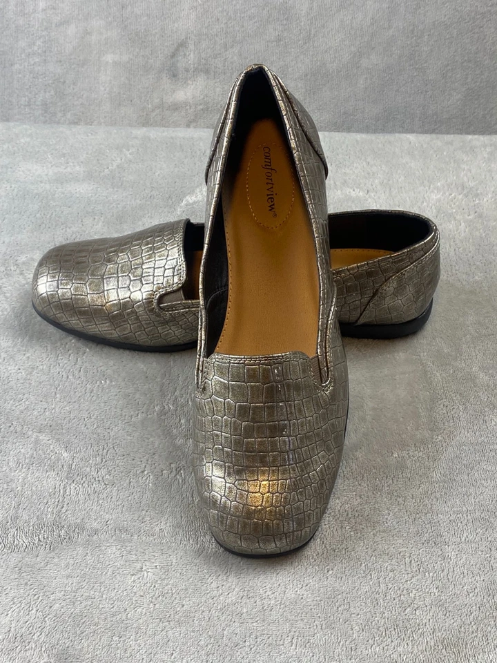 Mocasines sin cordones Comfortview metálicos de imitación de cocodrilo planos silenciosos de lujo minimalistas 11 W Foto 2 de 4