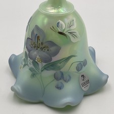 Fenton Ruffled Mint Green Bell with Lavender/Purple Flowers Hand Painted Signed