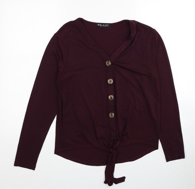 Select Damen rot Polyester Basic Knopfleiste Größe 12 V-Ausschnitt