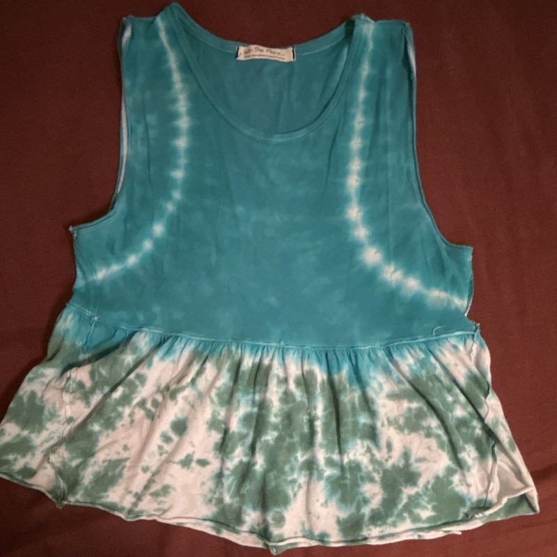 We The Free S Blue/White Tie-Dye Ruffle Hem Scoop Neck Sleeveless Tank Top