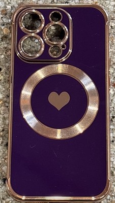 Iphone 15 Pro Charging Phone Case Purple And Gold Hearted Multi-Optional