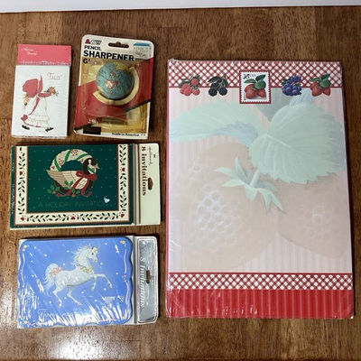 #ad Vintage stationary Set Berries Unicorn Goose Globe paper envelope Mixed Lot $16.00