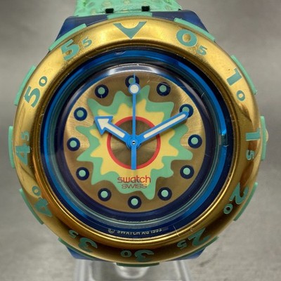 Swatch Scuba En Vague Watch Men 38mm Gold Dial Blue Tone Round SDN109 New Batt