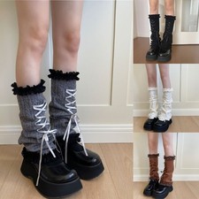 Women s Winter Warm Knit Leg Warmers Ballet Styles Bows Lace up Leg Covers Gift