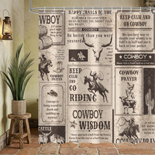 Western Cowboy Shower Curtain, Vintage Rustic Country Farmhouse Wild West Brown