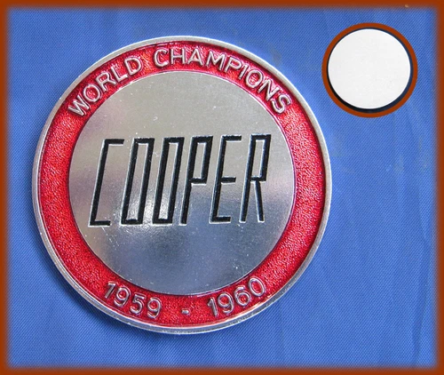 COOPER WORLD CHAMPIONS 1959 / 1960 - ADHESIVE ALUMINUM DECORATIVE PLATE