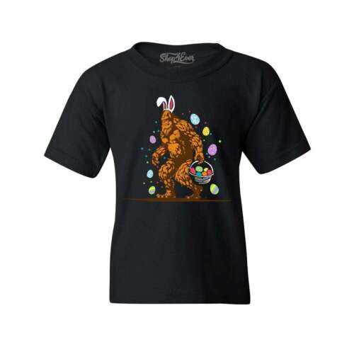 Bigfoot avec panier de Pâques chasse aux œufs enfants T-shirt drôle sasquatch lapin chemises - Photo 1 sur 7
