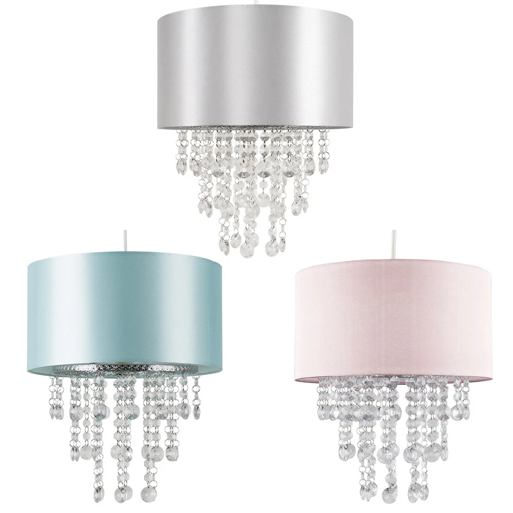 Ceiling Light Shade Modern Drum Lampshade Clear Acrylic Jewel Droplets Lighting