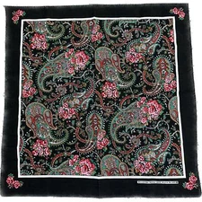 Vintage Wamcraft Floral Paisley Handkerchief Bandanna Black 14193 USA Made 50/50