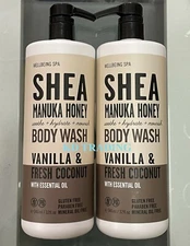 (2-Pk) WELLBEING SPA Shea Manuka Honey BODY WASH Gel ~ VANILLA & FRESH COCONUT