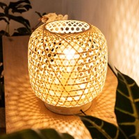 Led Bambus Tisch Lampe Filament Wohn Zimmer Retro Geflecht Lese Leuchte Natur