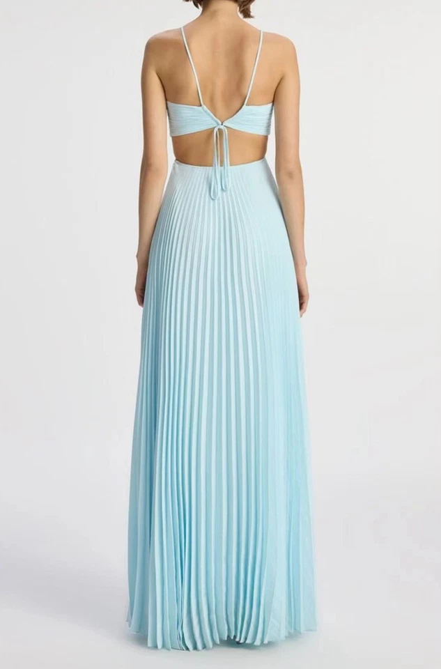A.L.C. Halter Solid Pleated Maxi Dress Blue Beautiful and elegant dress 2025 new - Image 3 of 4