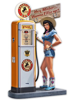 GAS PUMP GIRL Metal Sign by Larry Grossman