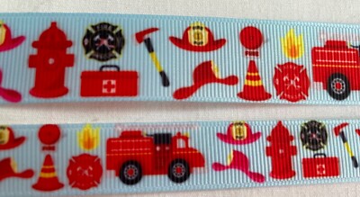 Fire truck firefighter Grosgrain ribbon BTY 5/8