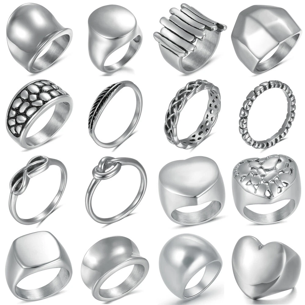 316L Stainless Steel Simple Finger Ring Women Girl Silver Cute
