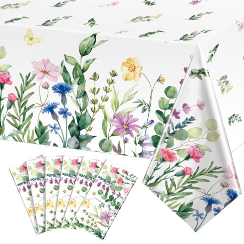 Spring Summer Floral Table Cover Watercolor Wild Flowers Tablecloth Plastic Flor
